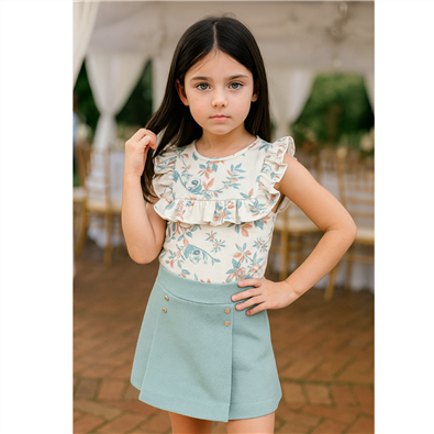 Conjunto Infantil Feminino Blusa e Shorts Saia