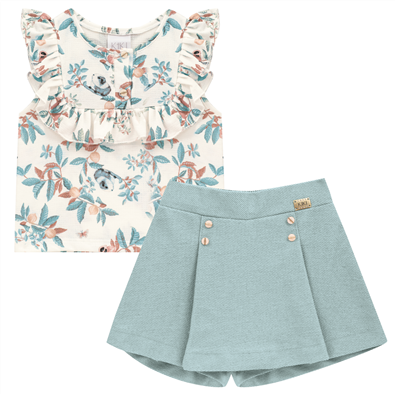 Conjunto Infantil Feminino Blusa e Shorts Saia