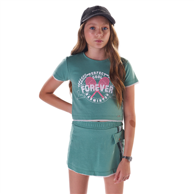 Conjunto Infantil Feminino Cropped e Short-Saia