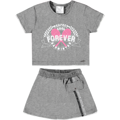 Conjunto Infantil Feminino Cropped e Short-Saia