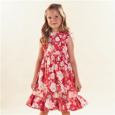 Vestido Infantil em Jacquard Estampado e Tule